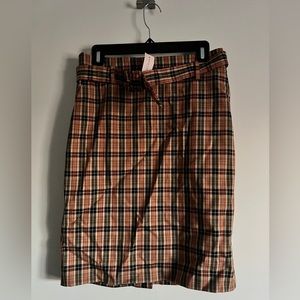 Orange Plaid Ann Taylor Pencil Skirt with Belt